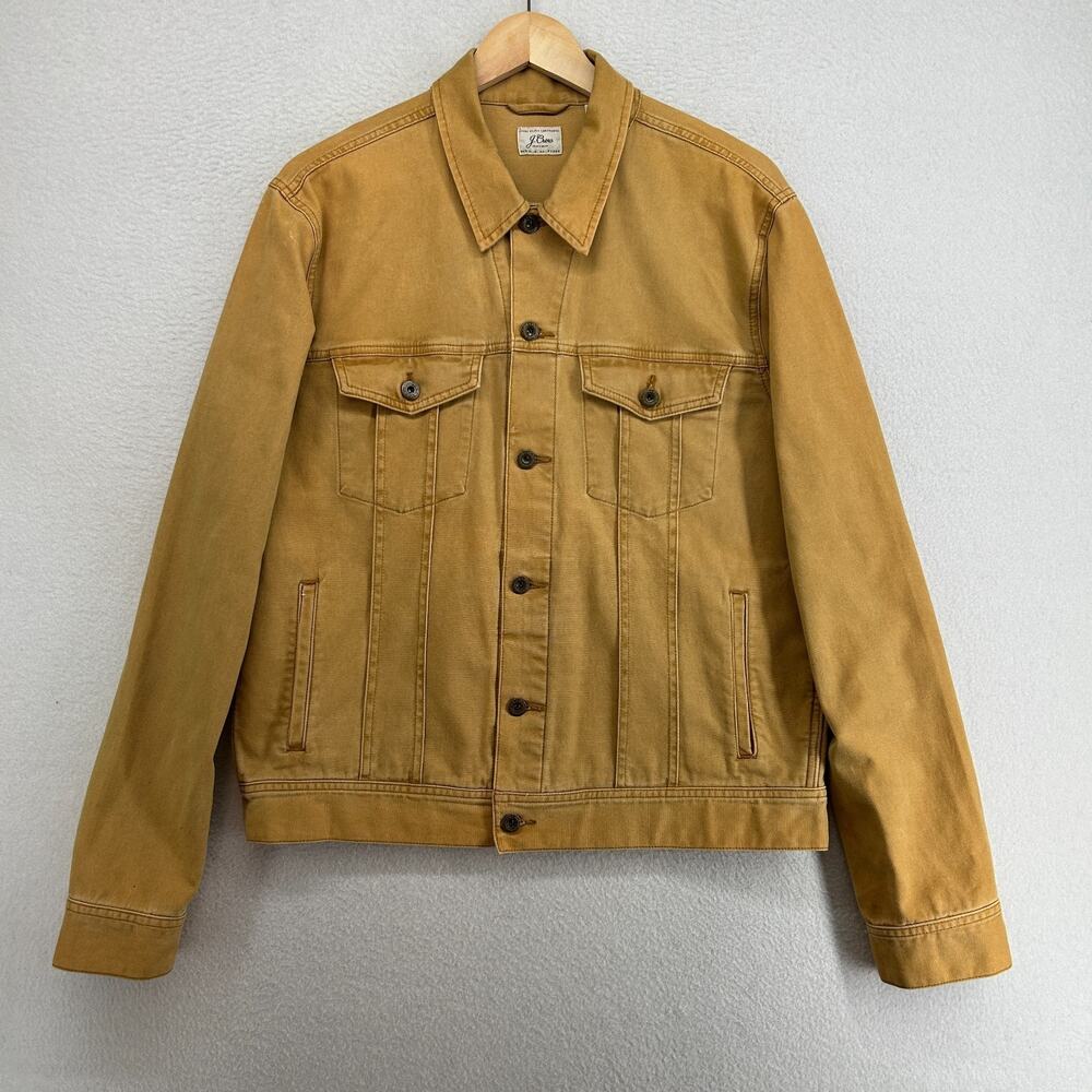 J.CREW Jacket Mens L Garment-Dyed Duck Canvas Trucker Stretch Cotton Mustard